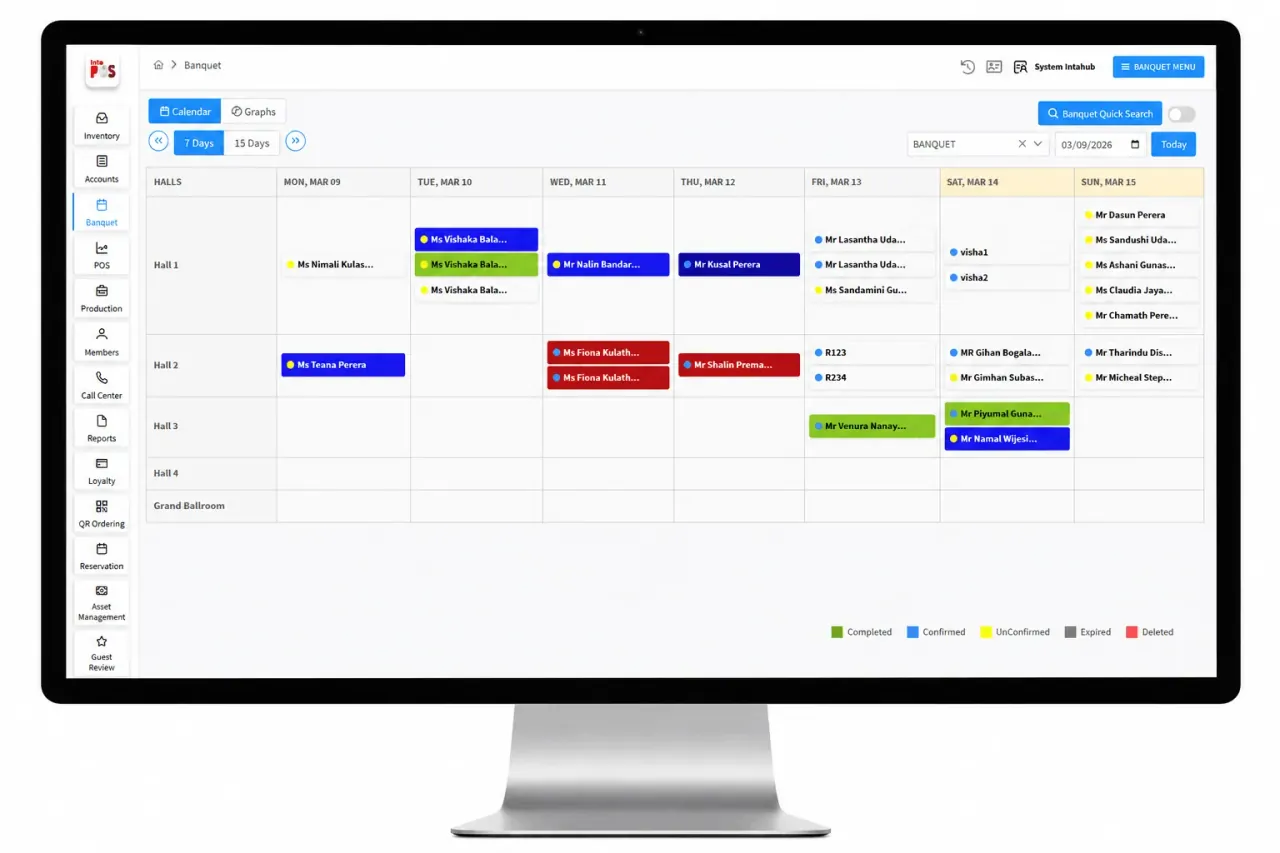 Boost Banquet Management event booking calendar on a desktop monitor